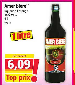 Amer bière** liqueur à l'orange 15% vol., 1 l
