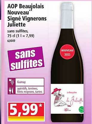 AOP Beaujolais Nouveau" Signé Vignerons Juliette