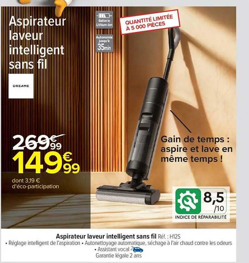 Aspirateur laveur intelligent sans fil