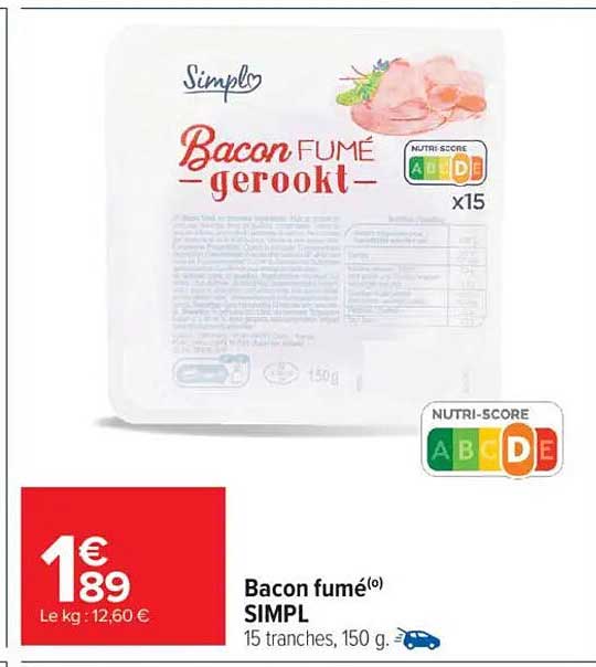 Bacon fumé SIMPL - 15 tranches, 150 g