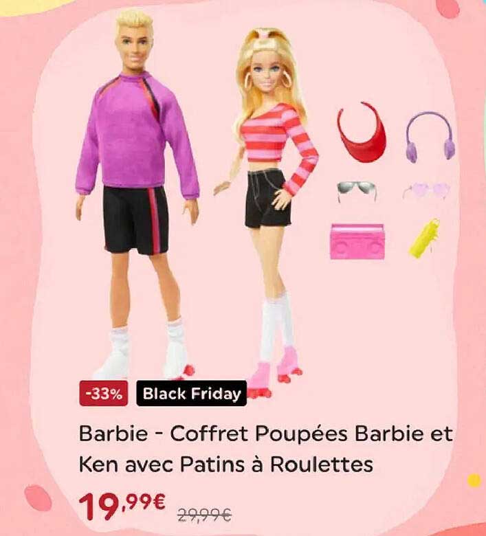 Barbie - Coffret Poupées Barbie et Ken avec Patins à Roulettes