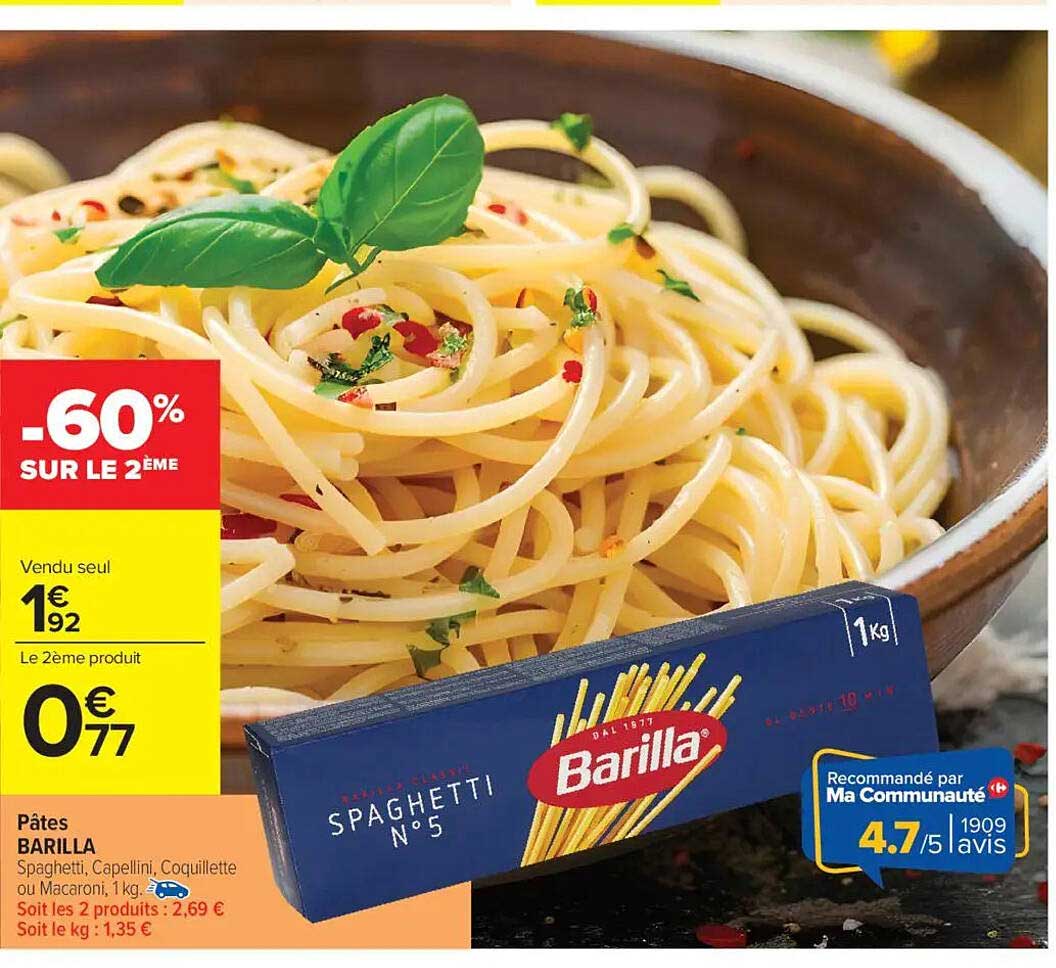 Barilla Spaghetti N°5 -60% sur le 2ème