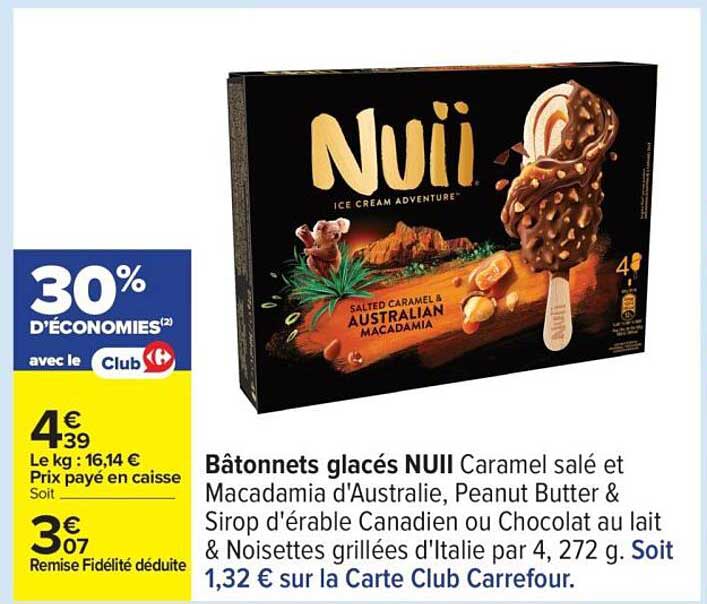 Bâtonnets glacés NUII Caramel salé et Macadamia d'Australie