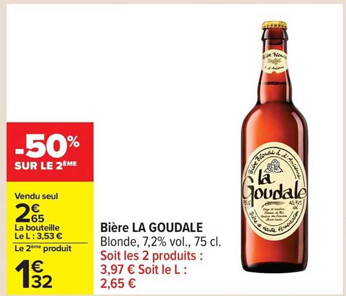 Bière LA GOUDALE Blonde, 7,2% vol., 75 cl.