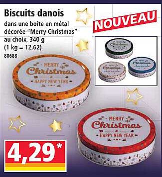 Biscuits danois dans une boîte en métal décorée "Merry Christmas" au choix, 340 g
