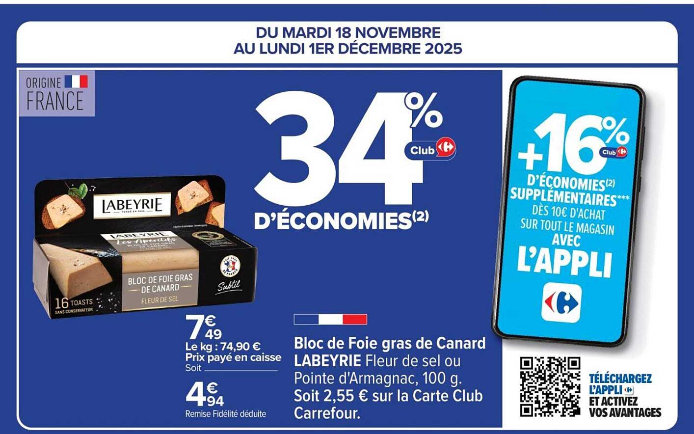 Bloc de Foie gras de Canard LABEYRIE Fleur de sel ou Pointe d'Armagnac, 100 g