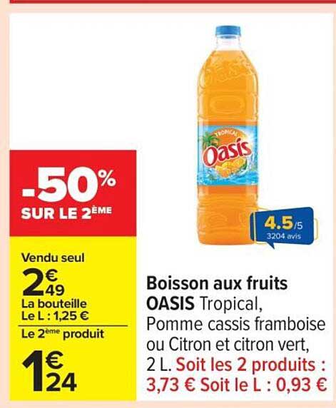 Boisson aux fruits OASIS Tropical, Pomme cassis framboise ou Citron et citron vert