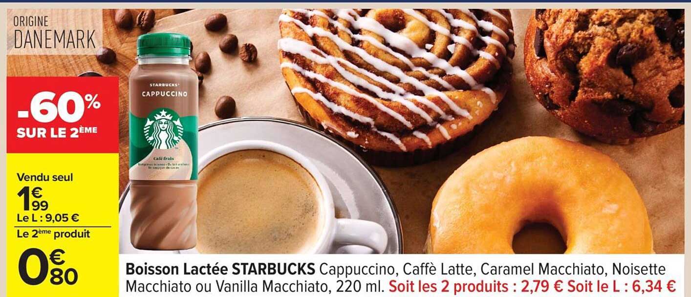 Boisson Lactée STARBUCKS Cappuccino, Caffè Latte, Caramel Macchiato, Noisette Macchiato ou Vanilla Macchiato, 220 ml.