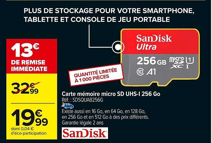 Carte mémoire micro SD UHS-I 256 Go