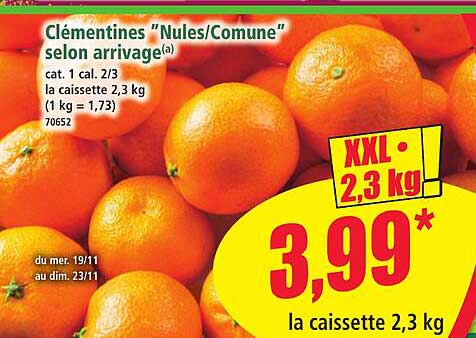 Clémentines "Nules/Commune" selon arrivage