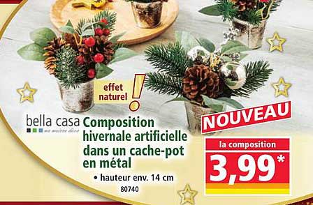 Composition hivernale artificielle dans un cache-pot en métal