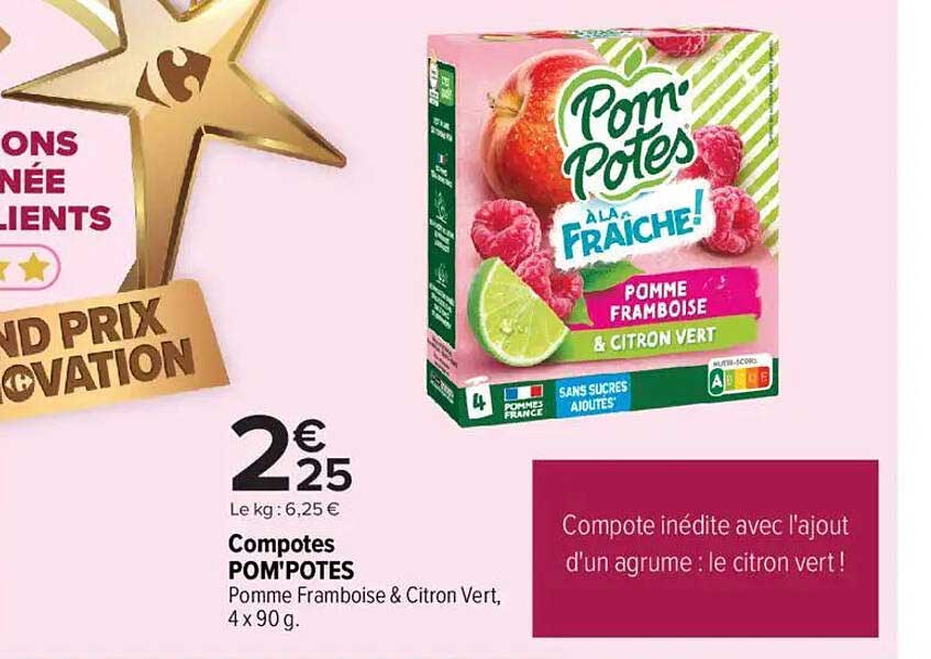 Compotes POM'POTES Pomme Framboise & Citron Vert