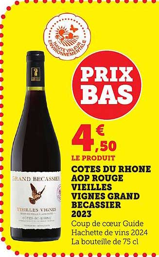 COTES DU RHONE AOP ROUGE VIEILLES VIGNES GRAND BECASSIER 2023