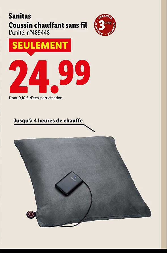 Coussin chauffant sans fil Sanitas