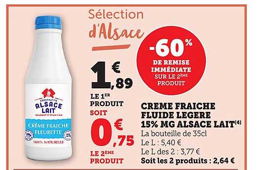 CREME FRAICHE FLUIDE LEGERE 15% MG ALSACE LAIT