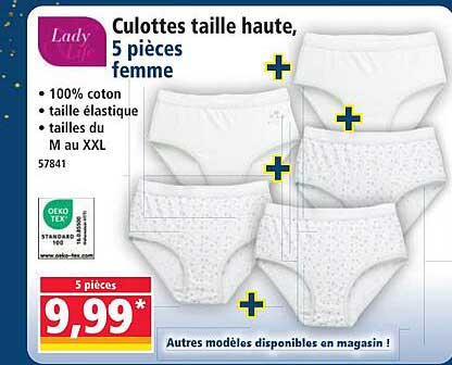 Culottes taille haute, 5 pièces femme