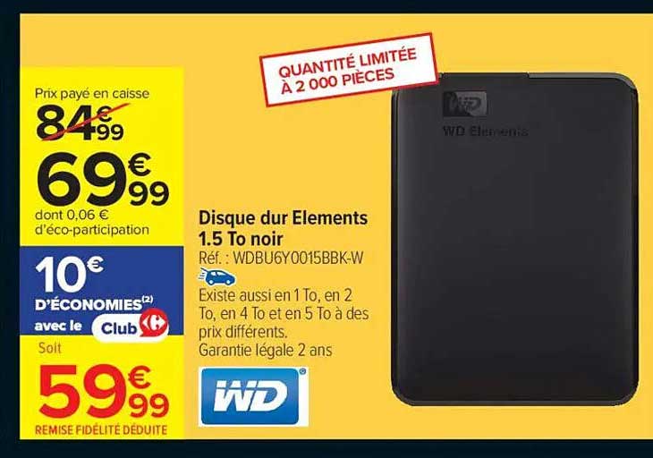 Disque dur Elements 1.5 To noir