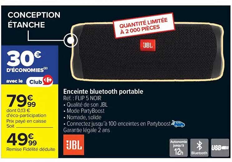 Enceinte bluetooth portable Réf. : FLIP 5 NOIR