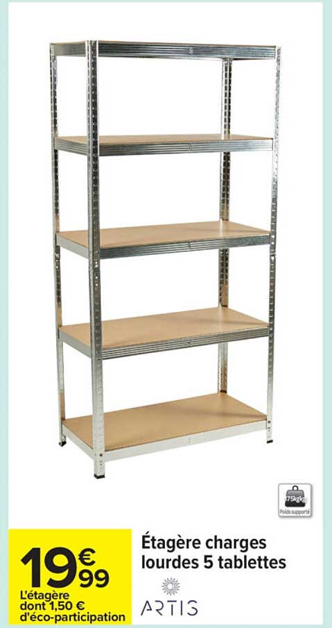 Étagère charges lourdes 5 tablettes