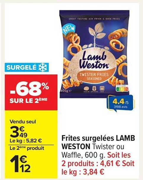 Frites surgelées LAMB WESTON Twister ou Waffle, 600 g