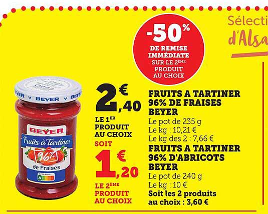 FRUITS À TARTINER 96% DE FRAISES BEYER