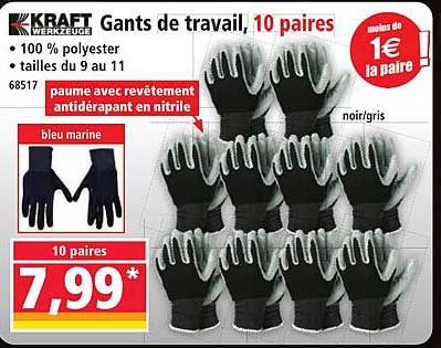 Gants de travail, 10 paires