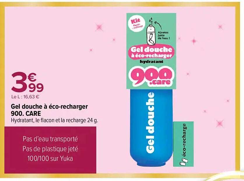 Gel douche à éco-recharger 900. CARE