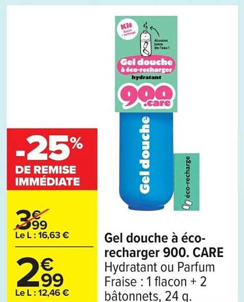 Gel douche à éco-recharger 900. CARE