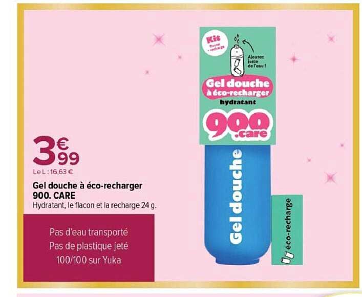 Gel douche à éco-recharger 900. CARE