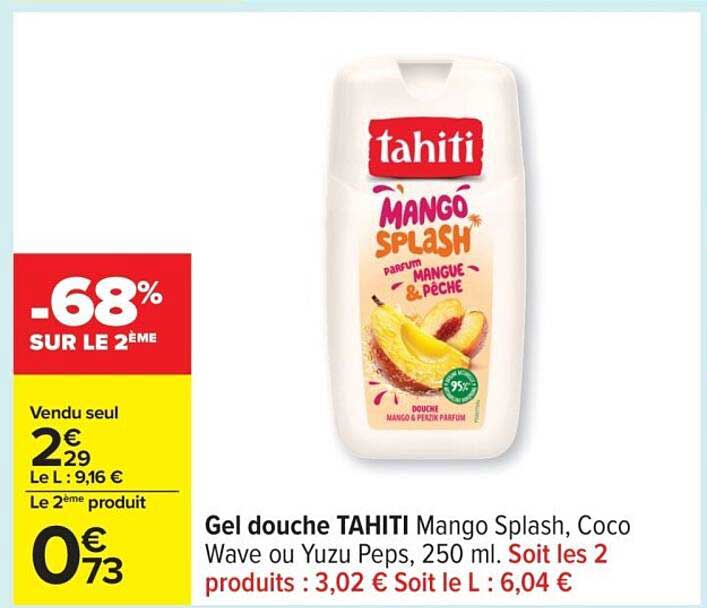 Gel douche TAHITI Mango Splash, Coco Wave ou Yuzu Peps, 250 ml
