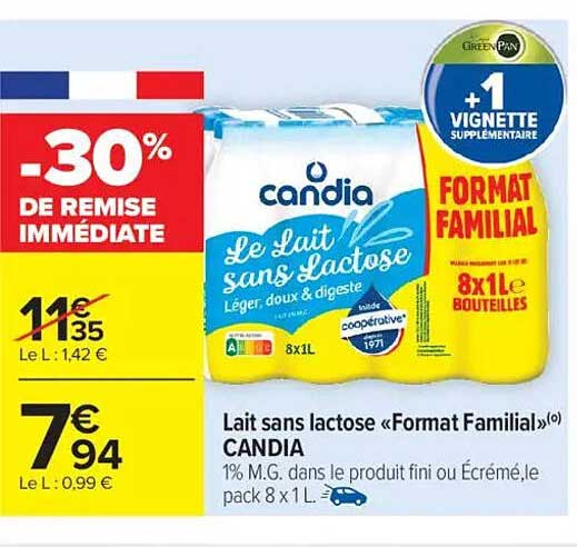 Lait sans lactose «Format Familial»(o) CANDIA