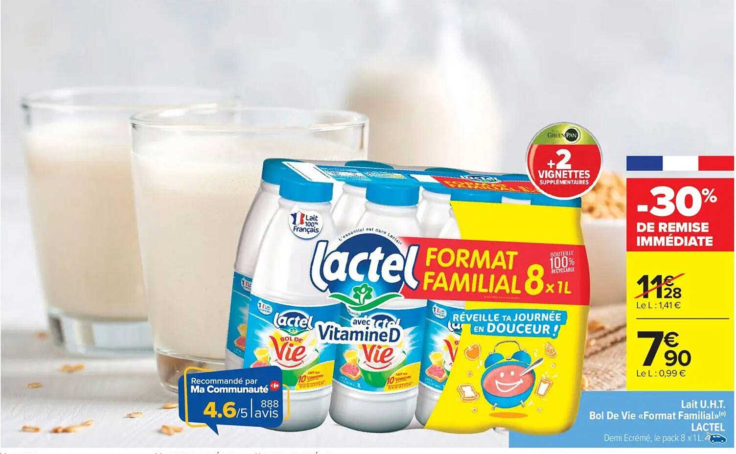 Lait U.H.T. Bol De Vie «Format Familial» Lactel