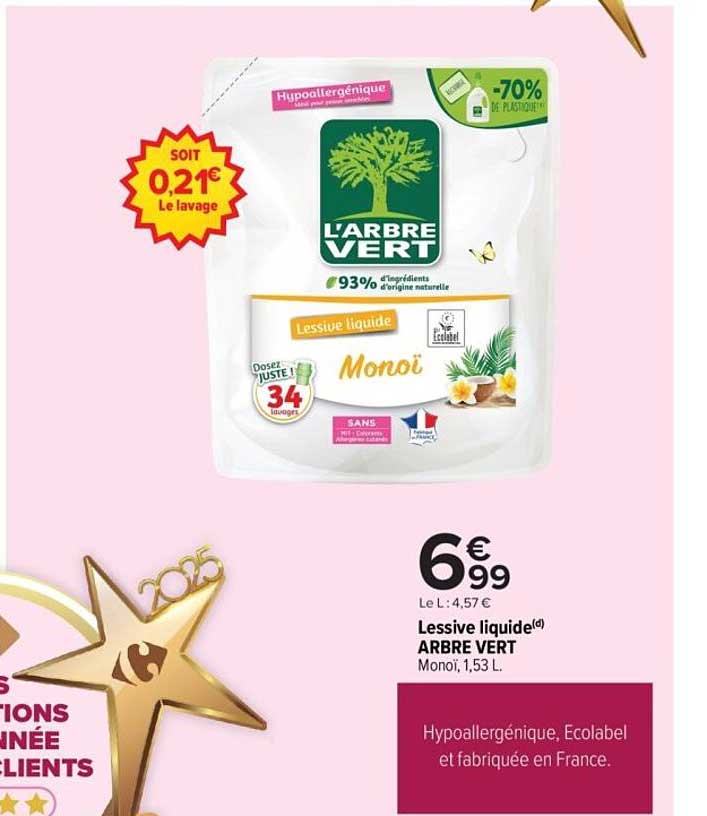 Lessive liquide ARBRE VERT Monoi, 1,53 L