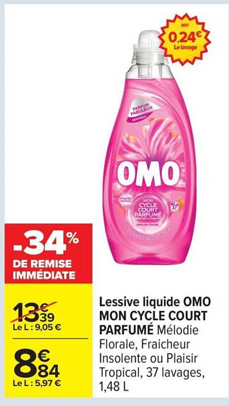 Lessive liquide OMO MON CYCLE COURT PARFUMÉ