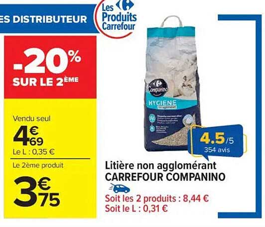 Litière non agglomérant CARREFOUR COMPANINO