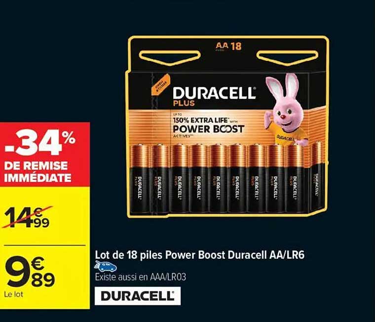 Lot de 18 piles Power Boost Duracell AA/LR6