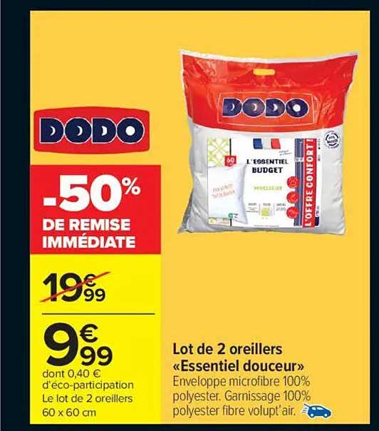 Lot de 2 oreillers « Essentiel douceur »