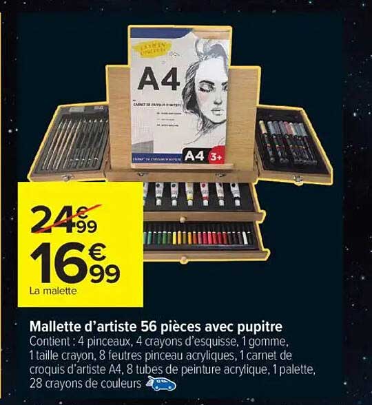 Mallette d’artiste 56 pièces avec pupitre