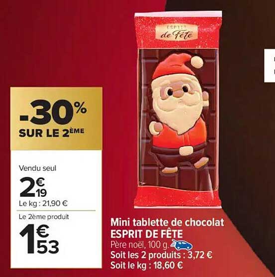 Mini tablette de chocolat ESPRIT DE FÊTE