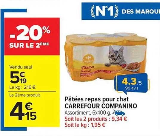 Pâtées repas pour chat CARREFOUR COMPANINO