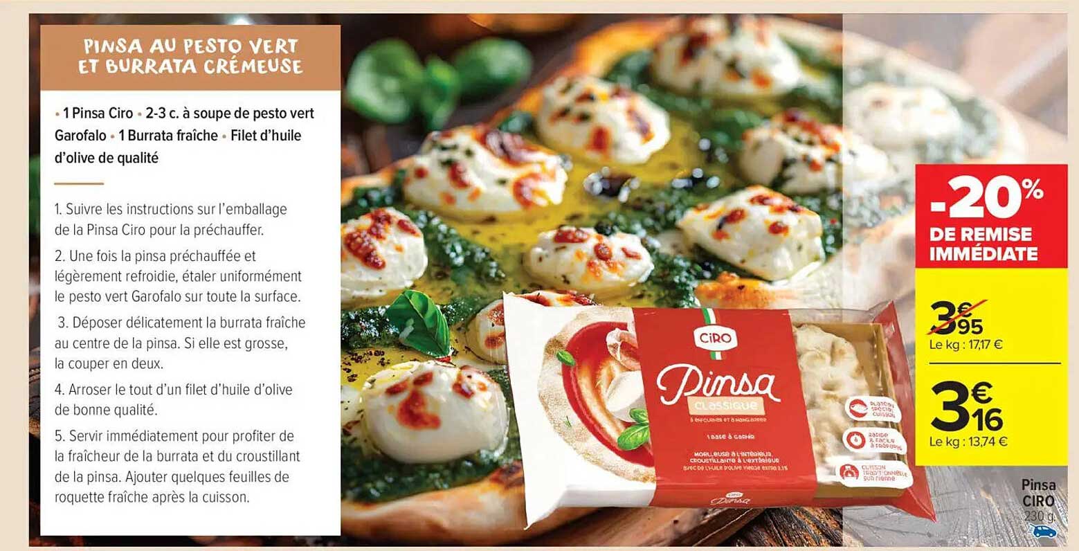 Pinsa au pesto vert et burrata crémeuse