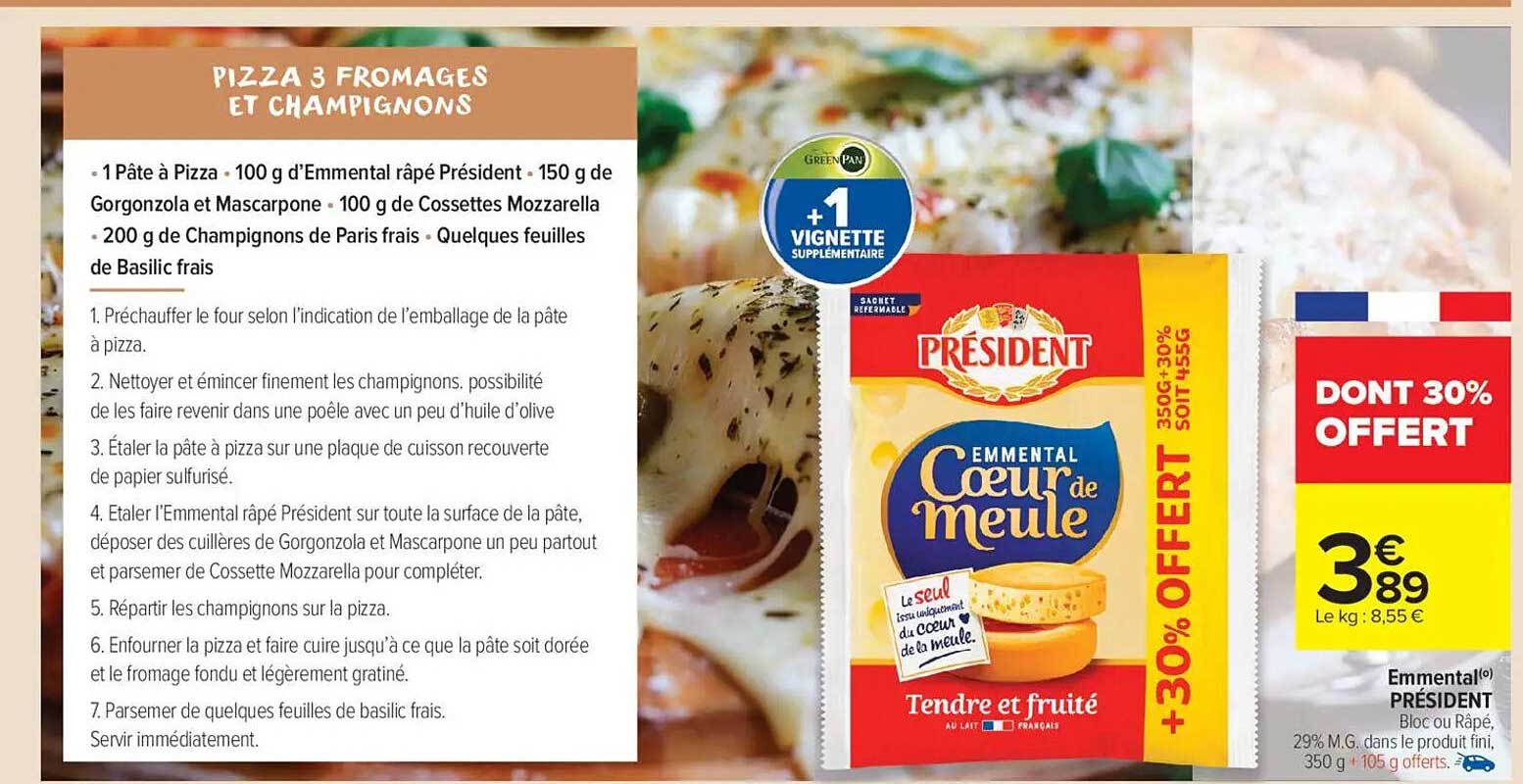 Pizza 3 Fromages et Champignons