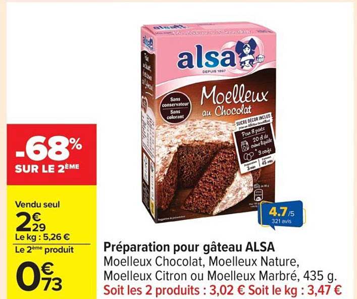 Préparation pour gâteau ALSA Moelleux au Chocolat