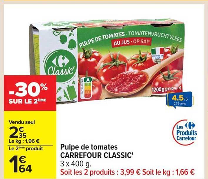 Pulpe de tomates CARREFOUR CLASSIC' 3 x 400 g