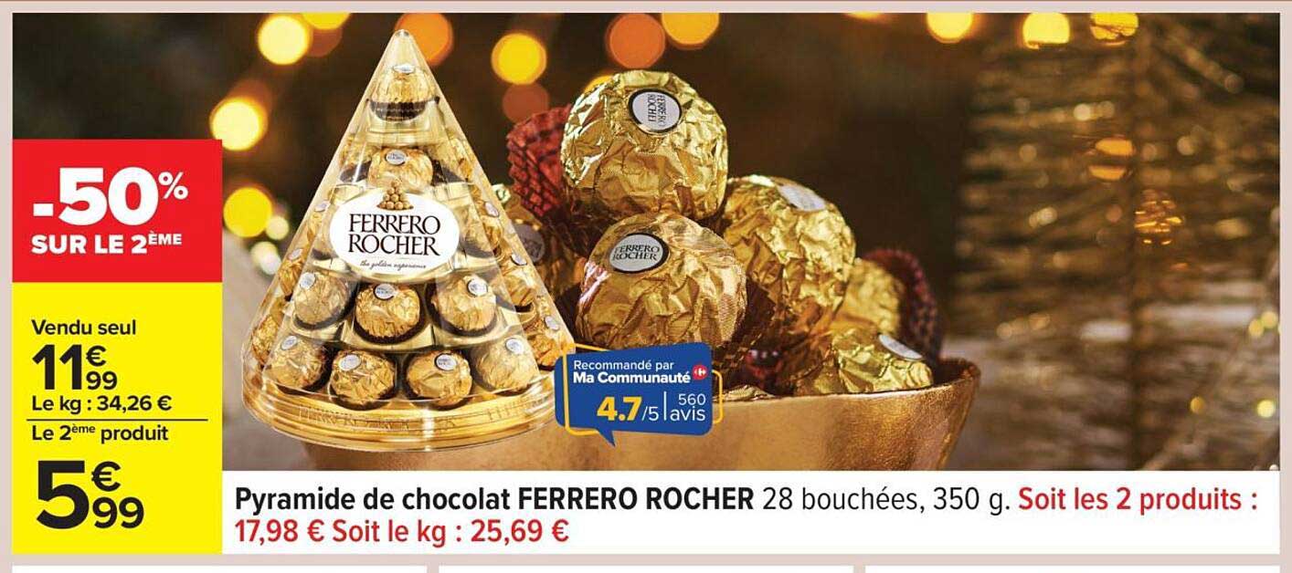 Pyramide de chocolat FERRERO ROCHER 28 bouchées, 350 g.