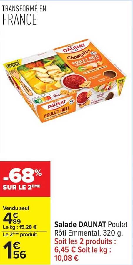 Salade DAUNAT Poulet Rôti Emmental, 320 g.
