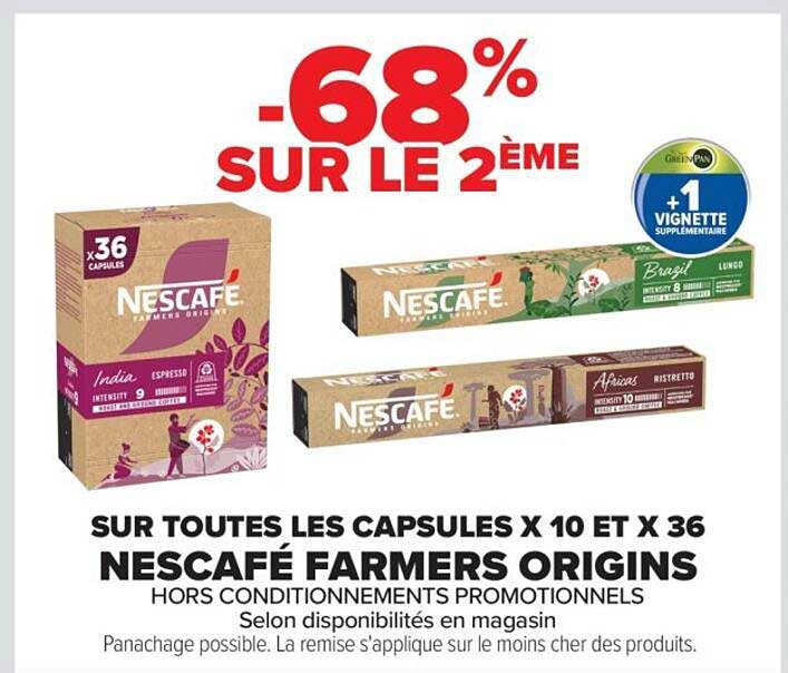 SUR TOUTES LES CAPSULES X 10 ET X 36 NESCAFÉ FARMERS ORIGINS