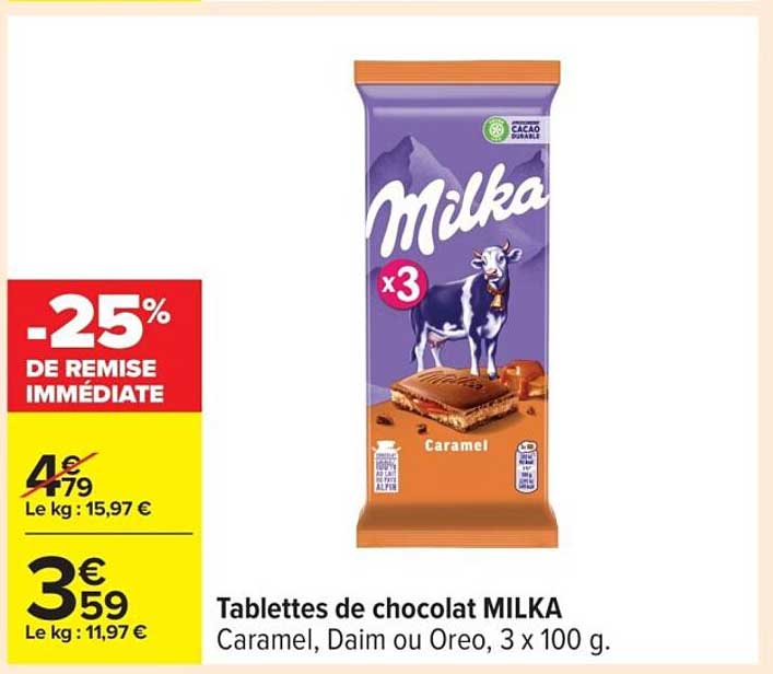 Tablettes de chocolat MILKA