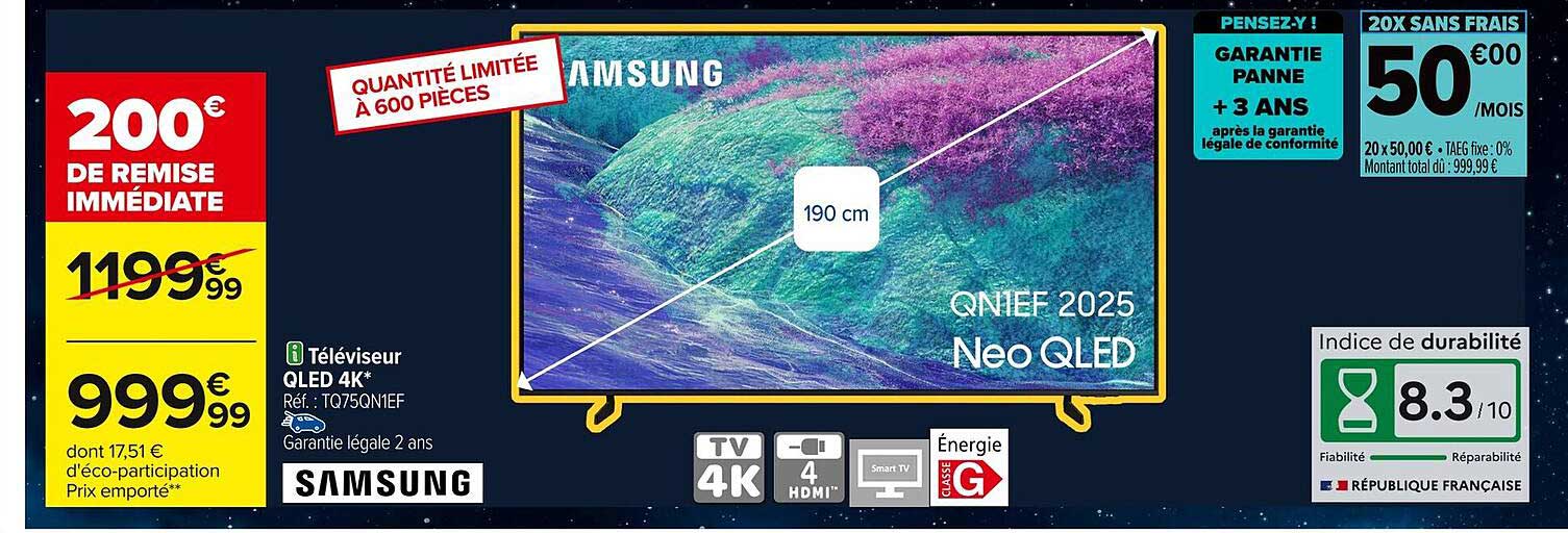 Téléviseur QLED 4K Samsung 75" - 200€ de remise immédiate