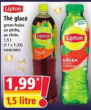 Thé glacé green fraise ou pêche, au choix, 1,5 l